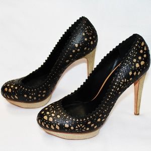 BCBGMAXAZRIA Leather Black Pumps Platforms NEW